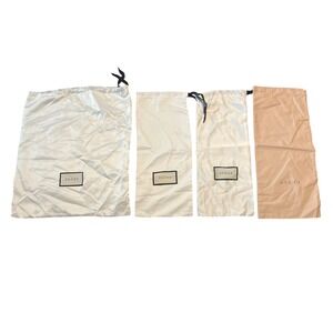 Gucci Dust Bag Set 4 Pieces White Satin Tan Cotton Handbag Shoe Storage Bags